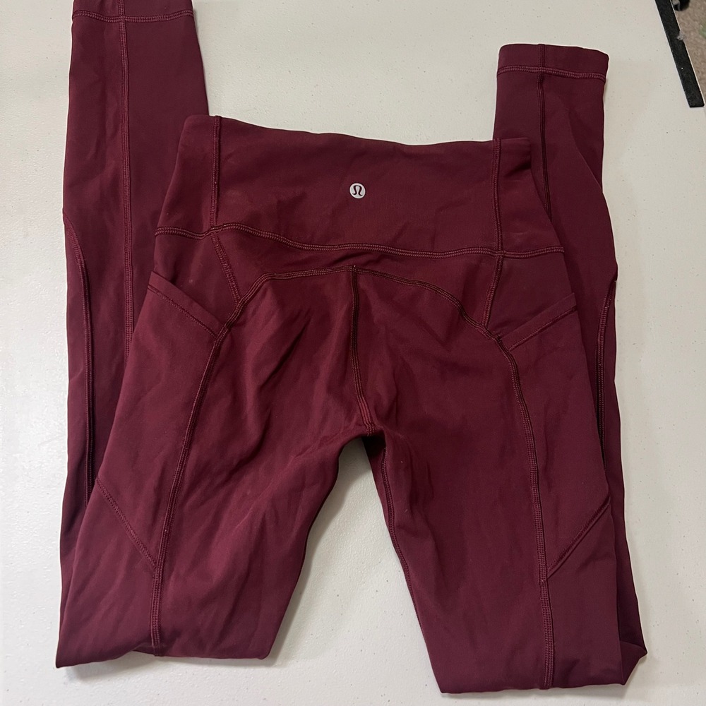 Lululemon Womens Speed Up Tight 28 Full Length Leggings Burgundy Pockets Size 4
